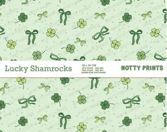 Shamrocks and Bows Seamless Pattern, St Patricks Day Fabric (Digital Download)