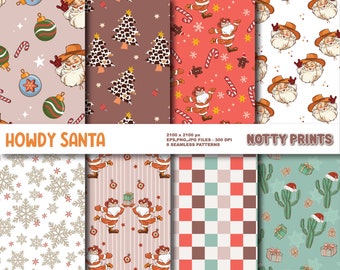 Western Santa Seamless Pattern, Retro Christmas Prints (Digital Paper)