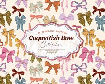 Coquette Bows 22 Bundle Seamless Pattern,  Bows Seamless, Coquette seamless, Digital File  Repeat Pattern for Sublimation