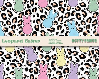 Leopard Print Easter Bunny Seamless Pattern (PNG, JPG Digital Download)