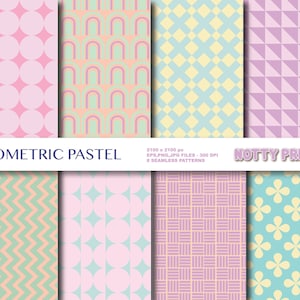Pretty Pastel Patterns, Geometric Retro Seamless, Geometric background Commercial Use, INSTANT DOWNLOAD