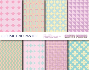 Pretty Pastel Patterns, Geometric Retro Seamless, Geometric background Commercial Use, INSTANT DOWNLOAD
