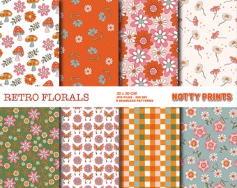 Retro Floral Seamless Pattern, Groovy Flower Print (Digital Download)