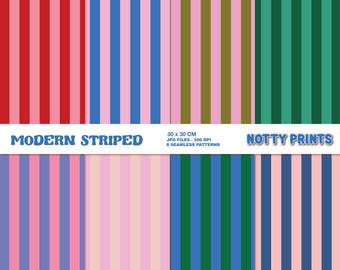 Modern Striped Seamless Digital Paper Pack ,8 Colorful JPG Patterns ,Modern Colourful Seamless Set Sublimation Design