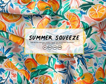Summer Squeeze Seamless Patterns Bundle ,Lemon clipart, Summer print ,Fabric Design ,Repeat Tile, Pattern , commercial use