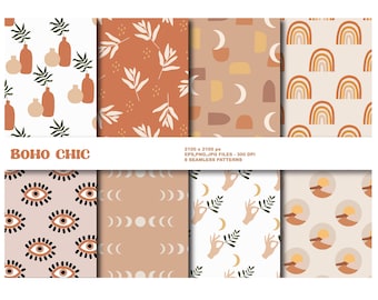 Boho Seamless Pattern Set, Bohemian Prints (Digital Download)
