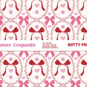 Trendy Valentine Bow Heart Seamless Repeating Pattern, Pink and Red Seamless Pattern, Digital File for Commercial Use
