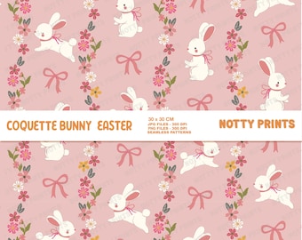 Easter Bunny Floral Seamless Pattern, Spring Flowers (Digital Paper)