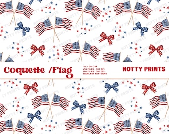Coquette Bow USA Flag Seamless Pattern, 4th of July (Digital File)