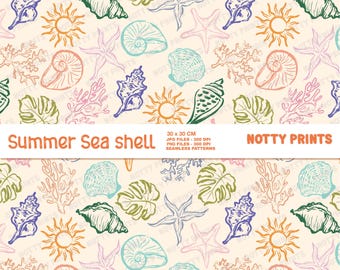 Seashell Seamless Pattern, Boho Coastal Design (Digital File)