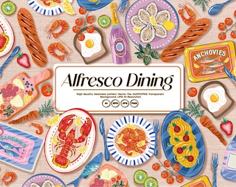 Italian Food Summer Dining Seamless Pattern Dolce Vita collection Bundle Set 18  prints (Digital File) 41 Png elements