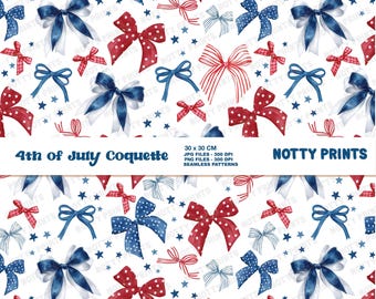 Red White Blue Bows Seamless Pattern, Patriotic Ribbons (Digital Download)