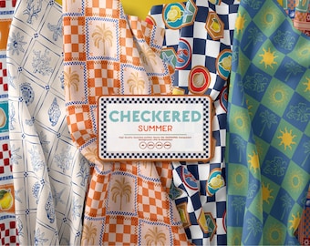 Checkered Summer , Summer Pattern Bundle Stylish 17 Bundle Summer Seamless Repeat Patterns for Fabric Sublimation commercial use