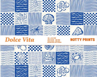 Blue White Summer Pattern, La Dolce Vita Fabric, Seamless Tile (Digital File)