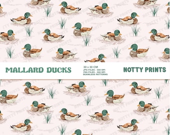 Mallard Duck Seamless Pattern, Fabric, Wallpaper (Digital Download)