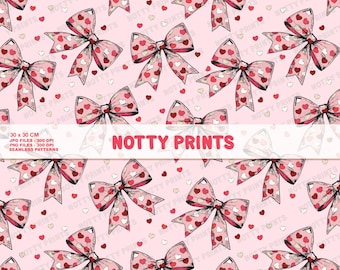 Valentines Hearts and Bows Seamless Pattern (Digital Download)