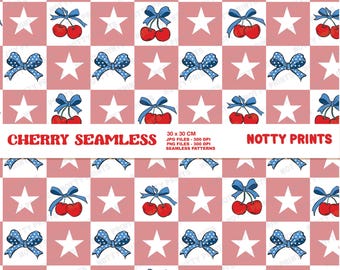 Checkered Cherry Seamless File, Coquette 4th of July Pattern (Digital File)