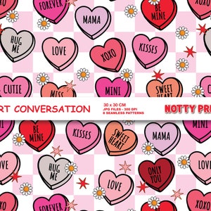 Cute Conversation Candy Hearts , Valentines Day Seamless Pattern Sublimation , Repeat File for Fabric Printing Digital Instant Download