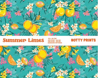 Summer Limes Seamless Pattern, Citrus Print (Digital PNG File)