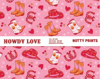 Western Cowgirl Pattern  Boots , Valentine mood Seamless Repeat Pattern , Fabric Sublimation Digital Pattern for Commercial Use