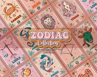 Zodiac Seamless and PNG Bundle, Zodiac Sublimation Designs, Horoscope Png, Instant commercial Download
