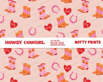 Western Howdy  Cowgirl Pattern , Cowgirl Boots Seamless Repeat Pattern , Fabric Sublimation Digital Pattern for Commercial Use