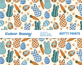 Patrón sin costuras de conejito de Pascua en colores neutros (descarga digital)
