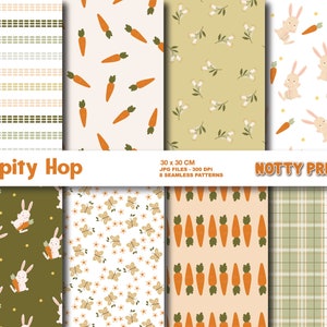 Hippity Hop , Bunny Easter Spring Seamless Repeat Pattern,  Printable Digital Paper ,Backgrounds, Digital Download Easter