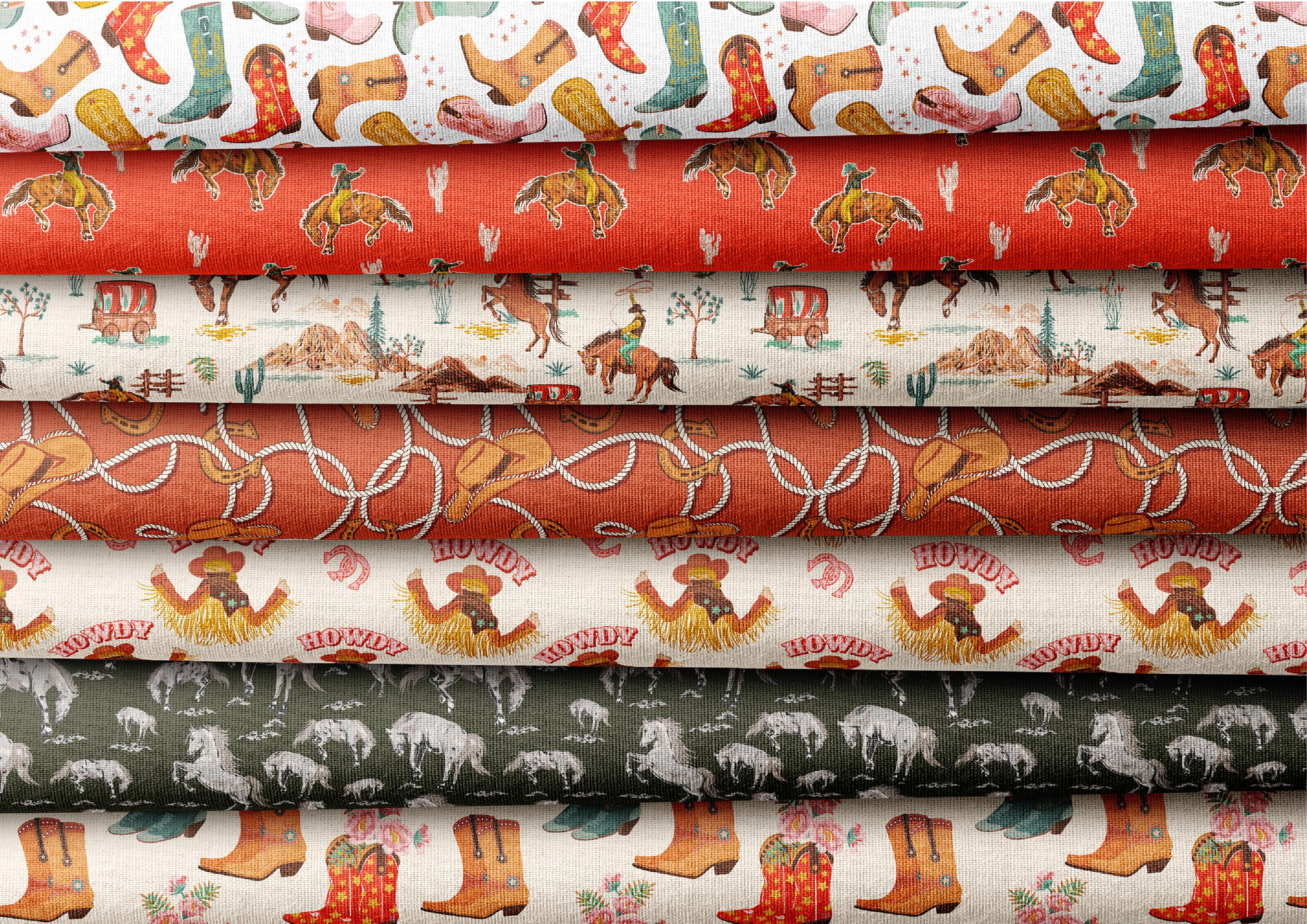 Red Western Repeat Pattern Western Cow Boy Cowgirl Pattern Bundle , 18 Premium Seamless Repeat ...