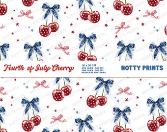 Cherry Coquette Fourth of July Seamless Pattern, Fabric Print (Digital File)