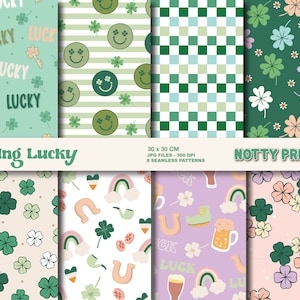 Feeling Lucky Irish Shamrock Kleeblatt Nahtloses Wiederholungsmuster, St Patricks Day Hintergründe, druckbare digitale Papier Download