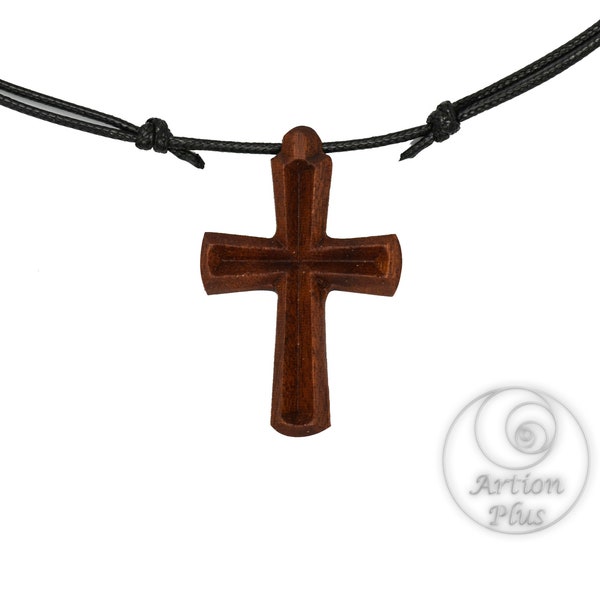 Collier de croix sculptée simple et moderne, don religieux, don spirituel, produits du christianisme, cadeau artisanal, croix en bois faite à la main