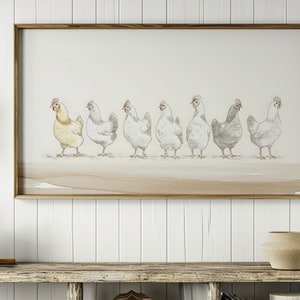 Row of Chickens Art Print | Hand-Drawn style Chicken art | Farmhouse chicken Decor | instant Download | rustic chicken | Nursery art