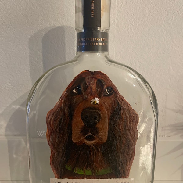 Hand Painted Pet Portrait Whiskey Bottle