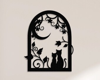 Fensterdeko mit Katze Metall Wandbehang, Katze Metall Wandkunst, Geschenk für Vogelliebhaber, Dekorative Wandkunst, Metall Wandskulptur, Geschenk für Mama