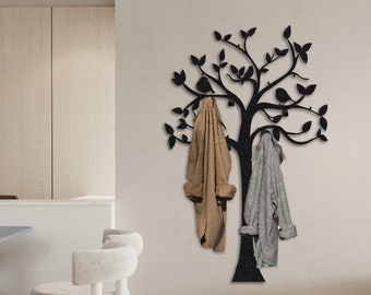 Extra Large Birds on Branch Modern Coat Rack Wall Mounted, 78" Entryway Organizer, Branch Decor, Clothes hanger, Decorative Hooks, Hanger
