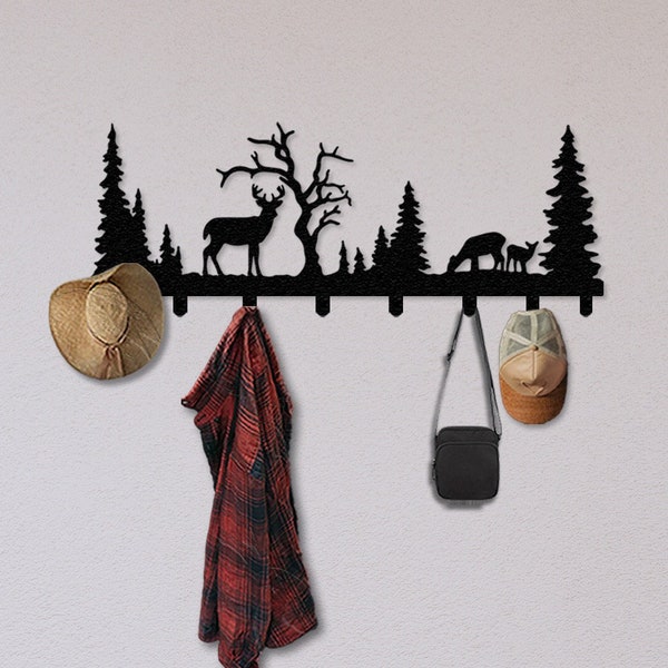 Deer Family Coat Rack Wall Mount, Entryway Organizer, Hooks for Coat, Deer Metal Wall Art, Entryway Wall Hanger, Farmhouse Decor, Home Gift