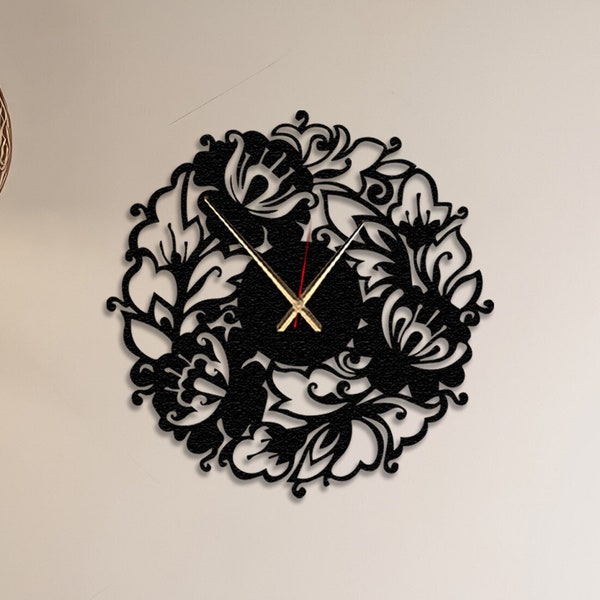 Horloge murale fleur en métal, horloge art déco, horloge murale moderne, horloge fleur de pavot, horloge minimaliste, design spécial, populaire en ce moment, cadeau