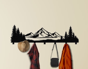 Mountain Rack with Hooks, Metal Clothes Rack, Entryway Organizer, Functional Decor, Modern Coat Hanger, Mountain Metal Wall Decor, Home Gift