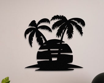 Tropische Palme Metall Wandkunst, Tropische Innen-/Außendekor, Strandhausdekor, Küstenhauskunst, Boho Wandbehang, Pool Dekor