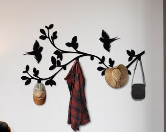 Birds on Branch Tree Coat Rack Wall Mount, Entryway Organizer, Decorative Hooks, Key Rack, Wall Hanger Metal, Modern Coat Rack, Home Gift