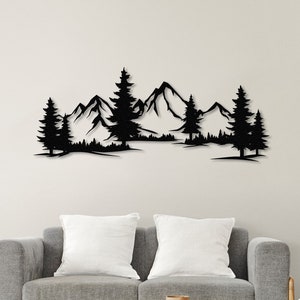 3D Metall Wald Wandbild, immergrüne Bäume, immergrüne Bäume, Wald Wand Kunst, Geschenk für Kinder, Kinderzimmer, Weihnachtsgeschenk, Hill Wall, Black