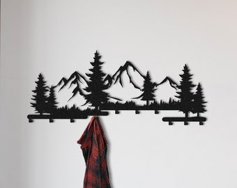 Mountain Coat Rack Wall Mount Rustic, Clothing Hangers, Metal Wall Decor, Entryway Organizer, Rv Decor, Home Decor, Nature Wall Art, Gift