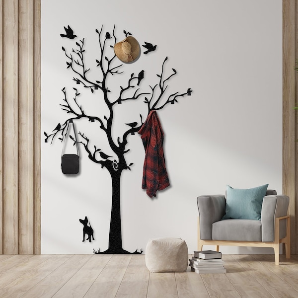 Montaggio a parete per appendiabiti extra large con ramo di albero, moderno organizzatore per ingresso, ganci decorativi, portaborse, cappelliera, ganci da parete unici, appendiabiti per cappelli