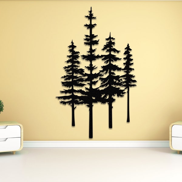 Metal Pine Tree Wall Decor, 86" Forest Wall Art, Nature Lovers Gift, Fireplace Decor, Branch Wall Decor, Farmhouse Decor, Outdoor Decor