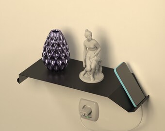 Nightstand Phone Holder Metal Shelf Decor, Bedside Table, Bedroom Decor, Display Shelf, Floating Shelf, Best Unique Gift, Black Matte Shelf