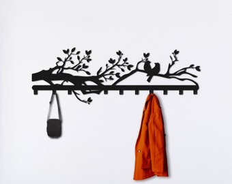 Birds on Branch Metal Coat Rack Wall Mount, Entryway Organizer, Minimalist Hook, Wall Hanger, Bag Holder, Modern Coat Hooks, Key Rack, Decor