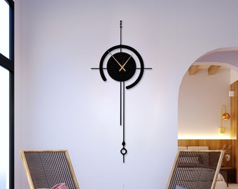 Horloge murale minimaliste moderne pour mur, horloge murale noire, grande horloge murale, décoration d'intérieur unique, horloge murale rustique, horloge murale design, oeuvre d'art pour la maison