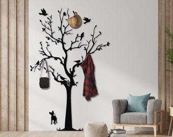 Montaggio a parete per appendiabiti extra large con ramo di albero, moderno organizzatore per ingresso, ganci decorativi, portaborse, cappelliera, ganci da parete unici, appendiabiti per cappelli