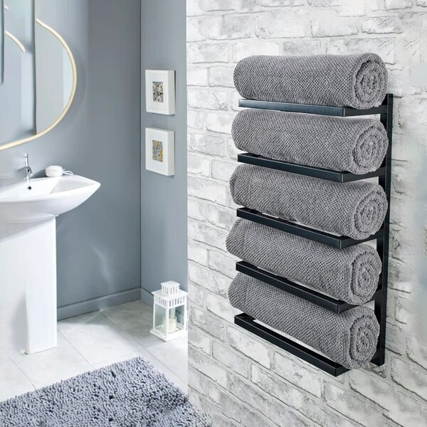 Rangement de porte-serviettes, rangement de couvertures, porte-serviettes, rangement de salle de bain, serviettes de salle de bain, rangement mural, porte-serviettes, design minimaliste